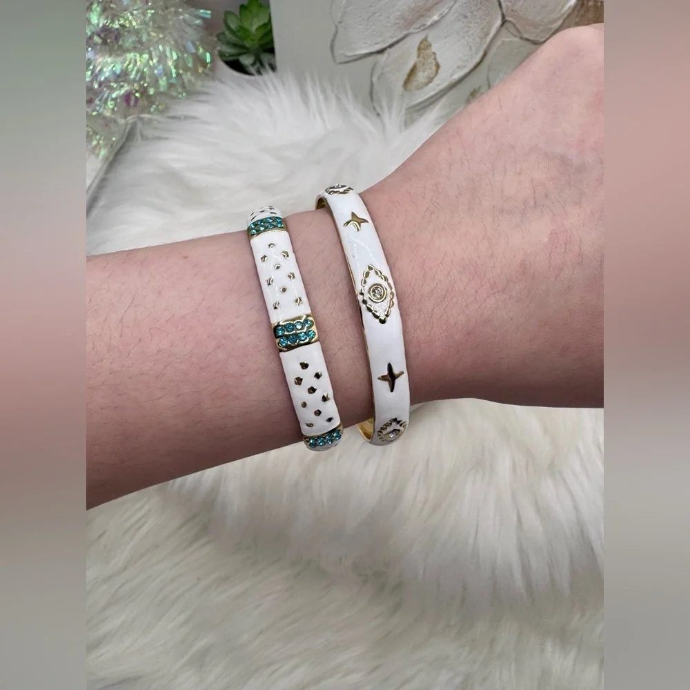 Stainless Steel Gold and White Cuffs Statement Bracelets